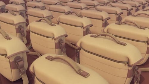 un montón de bolsas de cámara en una fila 4k