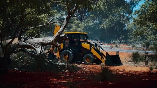 Tractor excavador en Bush Forest