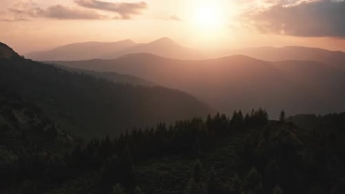 Aerial View of Mountains at Sunrise or Sunset