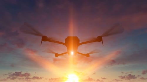 Drone Flying At Sunset