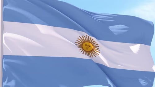 Waving Flag of Argentina with Sun of May Symbol