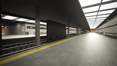 Empty Subway Train Arriving to platform in Underground Station. Transportation
