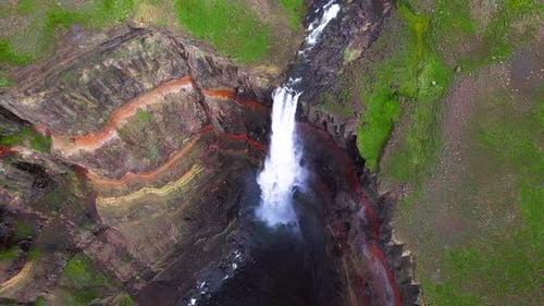 Drone Aerial Footage of The Aldeyjarfoss Waterfall in North Iceland