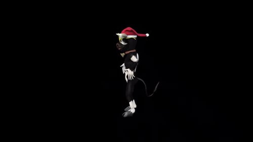3D Cartoon Dancing Cow with Santa Hat and Sunglasses
