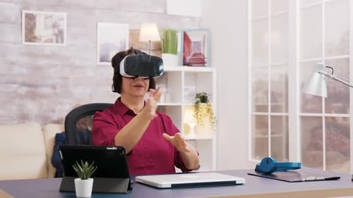 Woman Using Virtual Reality Headset in Living Room