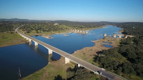 Aerial View of the Border River Guadiana Between Elvas Portugal And Olivenza Spain and Historic