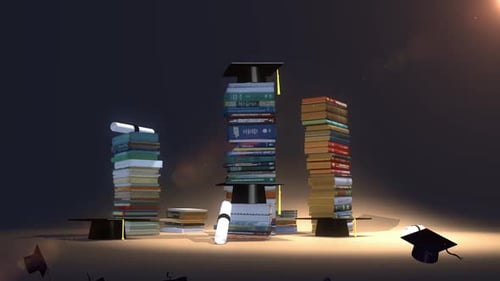 Graduation Celebration: Animated Books, Caps, and Diplomas