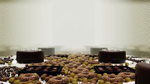 Endless Tunnel of Sweets, Chocolates, and Donuts Moving Forward