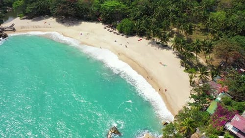 Aerial above tourism of paradise coastline beach holiday by blue sea and clean sand background of a