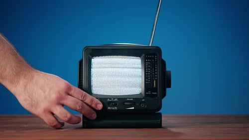 Vintage Television Set Turned On, Close Up