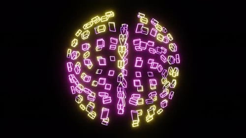 Neon glowing abstract object. Geometry shapes.