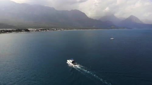 Cruise speed boat floating in sea