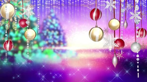 Sparkling Christmas Ornaments and Snowflakes Holiday Background Loop