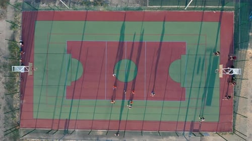 Aerial View. Park with a Basketball Field and a Training Platform. Sports Area.