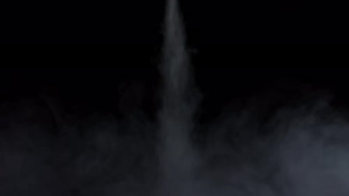 White Smoke Jet Spreading From The Top Down On Black Background