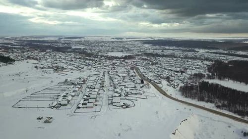 Small Town At Winter Stormy Weather