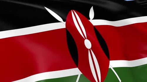 Waving Kenya Flag with Maasai Shield and Spears Animation