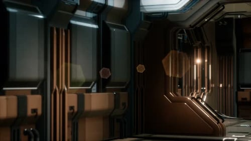 3D-Rendering eines realistischen Scifi-Raumschiff-Korridors
