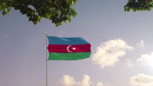 Flagge von Aserbaidschan mit moderner Stadt