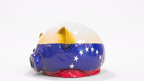 Deflating Inflatable Piggy Bank with Flag of Venezuela