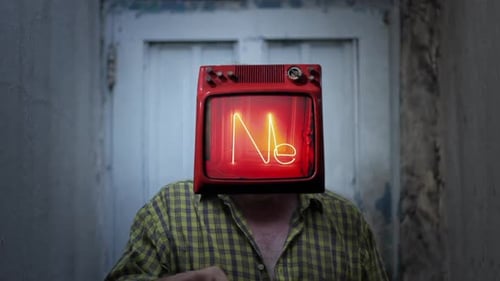 Person with Television Set on Head