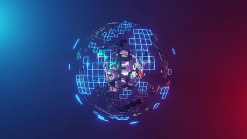 Abstract Futuristic Digital Sphere with Glowing Grid