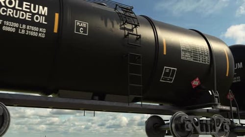 Petroleum Crude Oil Tank Cars Moving on Train