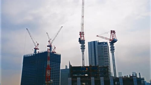 Time lapse architecture crane under construction of building