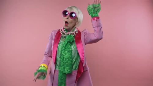 Funny grandmother in studio