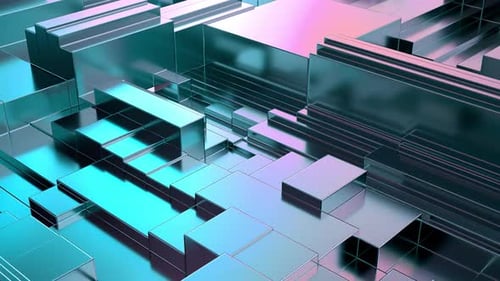 Abstract Metallic Geometric Blocks Creating Dynamic Digital Landscape