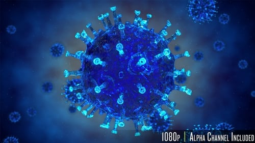 Animated 3D Blue Virus Cell Rotating with Alpha Channel