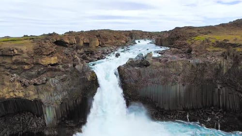 Drone Aerial View of The Aldeyjarfoss Waterfall in North Iceland