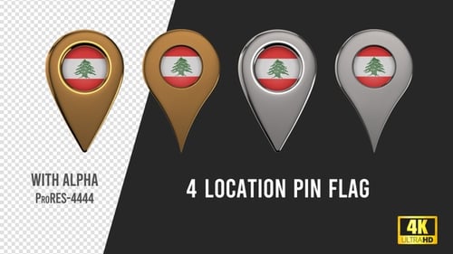 3D Metallic Lebanon Flag Location Pin Animation Pack