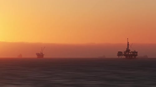 Offshore Oil Rig at Sunrise or Sunset