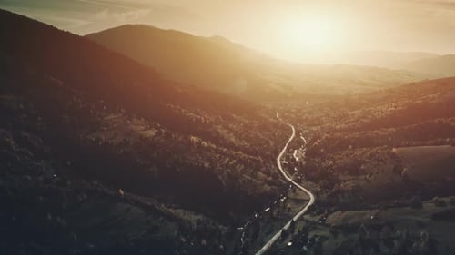 Epic Hill Scenery Mountain Village Aerial View