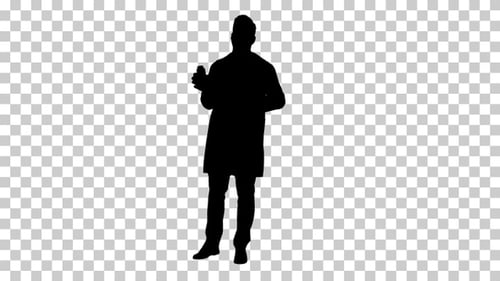 Silhouette Doctor Man Showing Drugs Medication, Alpha Channel..