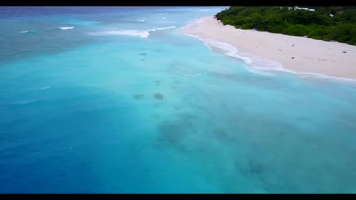 Aerial travel of relaxing sea view beach lifestyle by blue green water and bright sand background of