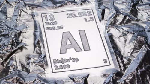 Periodic table sign made out of aluminium. Clean metal shines in studio light.