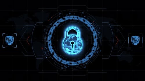 Blue security Key with head up display technology interface and futuristic elements