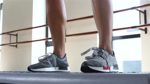 Exercise with Step in Gym. Slow Motion