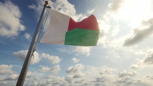 Realistic Madagascar Flag Waving with Bright Sunny Sky