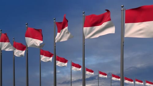 Waving Indonesian Flags Against a Clear Blue Sky