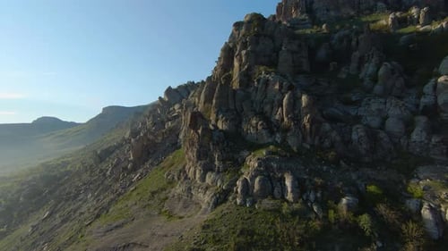 Beautiful flight on rocky slopes of mountains