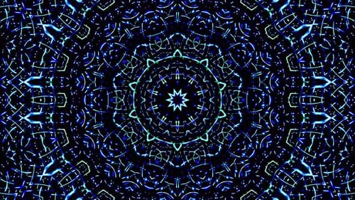 Blue Glowing Geometric Kaleidoscope Pattern
