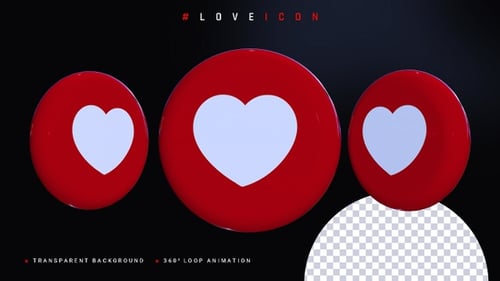 Glossy Red 3D Heart Icon Spinning Loop