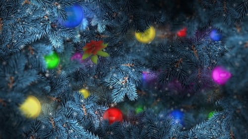 Animated Christmas Tree Branches with Glowing Ornaments