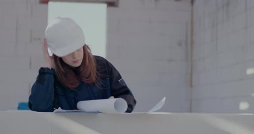 Confident Young Female Architect Analyzing Blueprint at Site