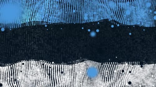 Estonia Flag Waving in Futuristic Digital Particles Background