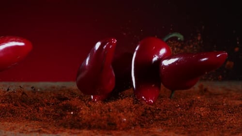 Peppers falling bouncing in ultra slow mo 1500fps - reflect surface - BOUNCING PEPPERS PHANTOM