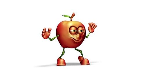 Baile cómico en bucle de manzana sobre fondo blanco